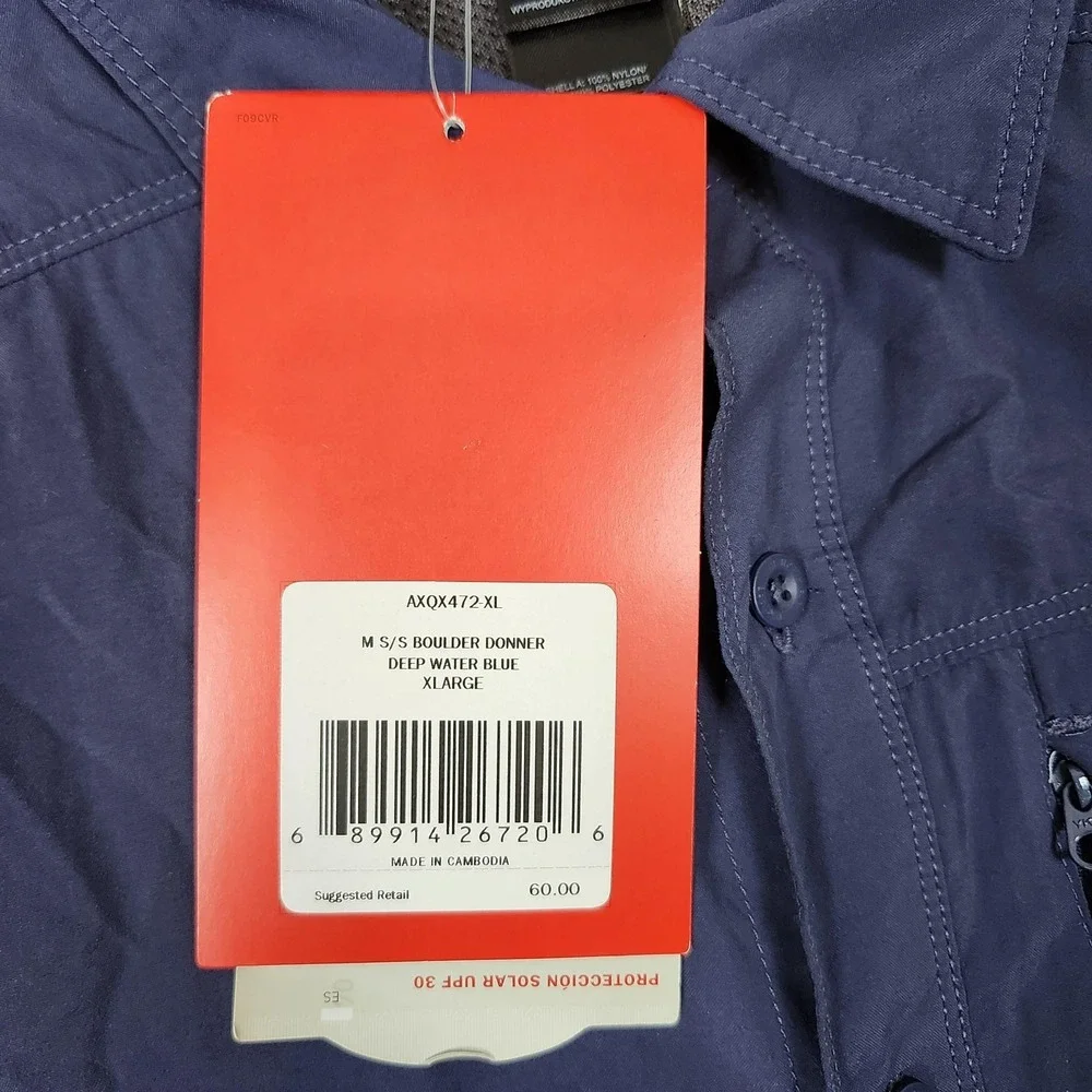 The North Face Shirt Mens XL Blue Short Sleeve Boulder Donner UPF 30 Outdoor